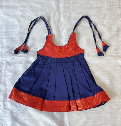 New Born Pepsi Blue with Red Border Raw Silk Frock LF1638