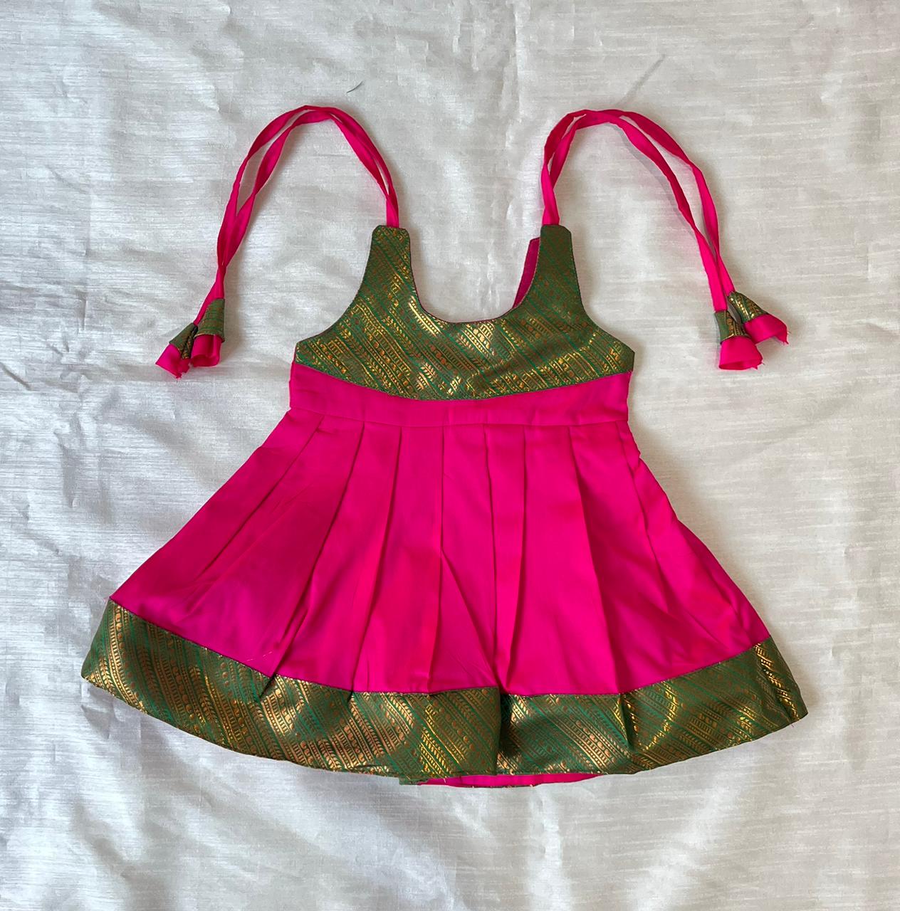 New Born Pink with Green Border Raw Silk Frock LF1639