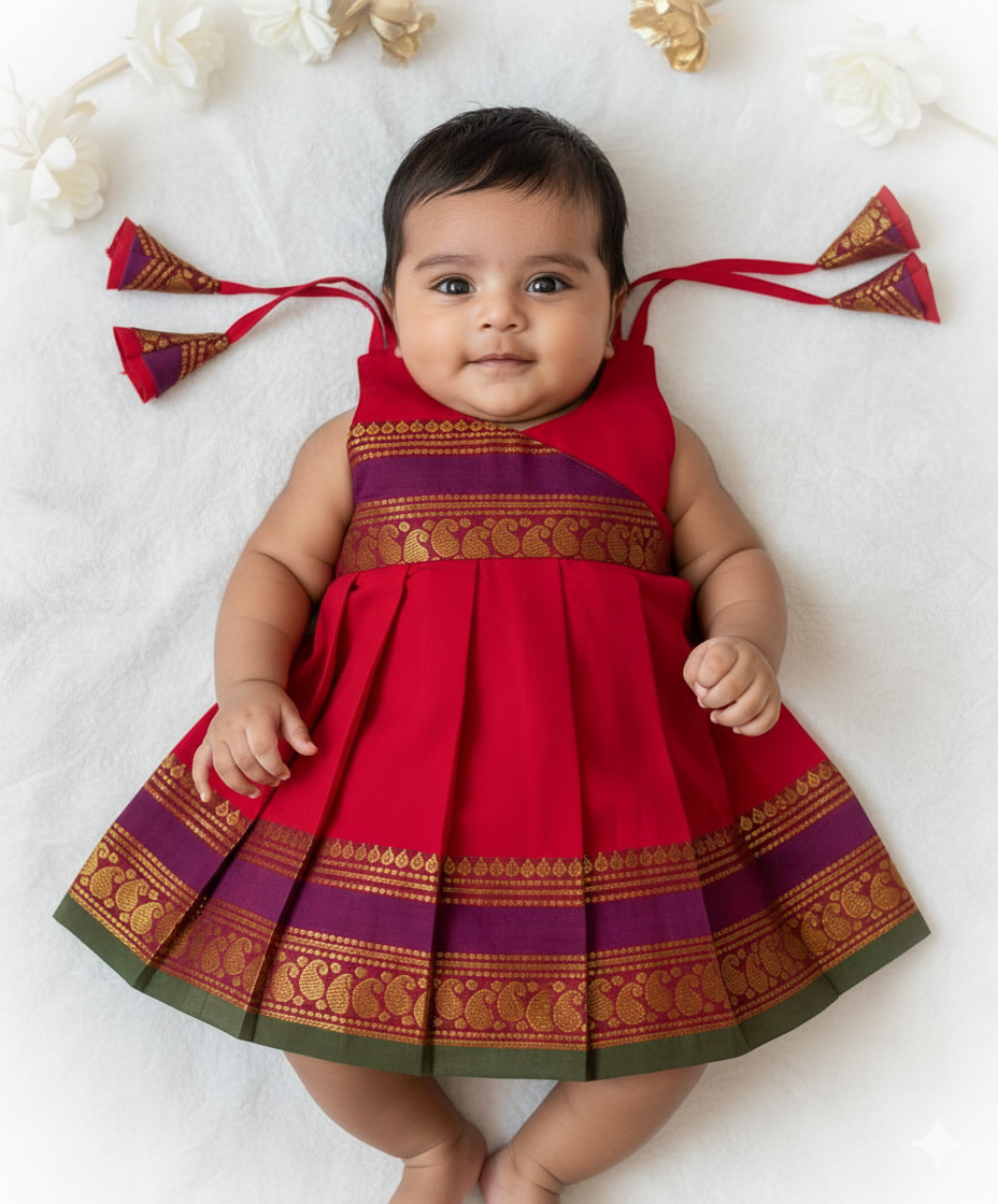 New Born Red Chettinad Cotton Frock LF1640