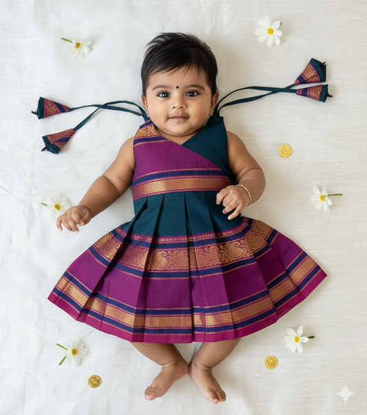 New Born Blue with Megenta Chettinad Cotton Frock LF1643