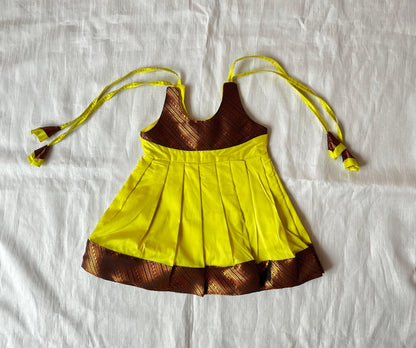 New Born Lemon Yellow with Copper Border Raw Silk Frock LF1651