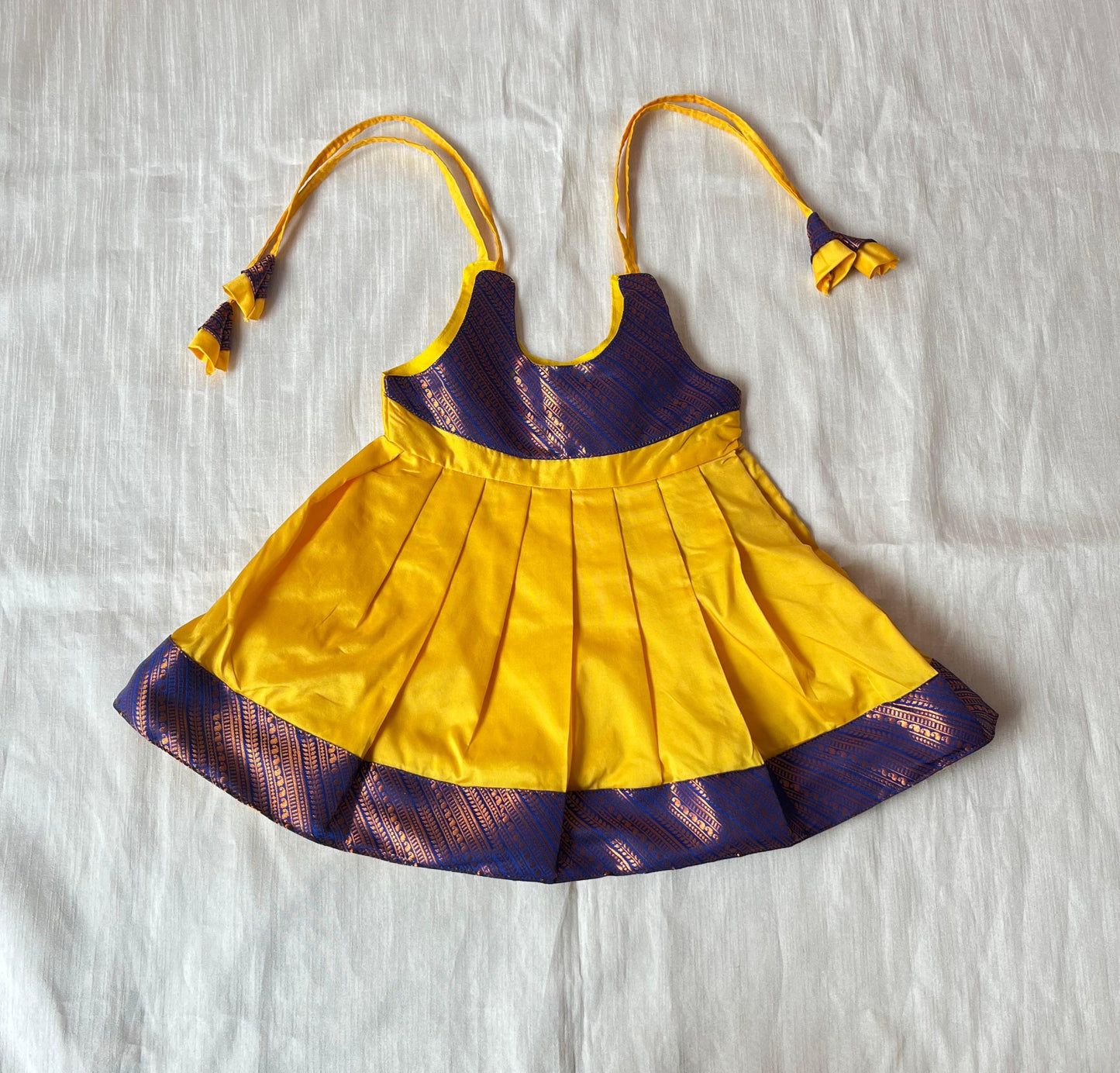 New Born Mango Yellow with Purple Border Raw Silk Frock LF1652