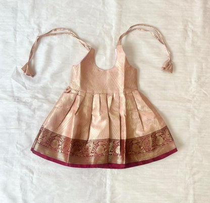 New Born Gold with Maroon Banarasi Silk Knot Type Frock LF1662