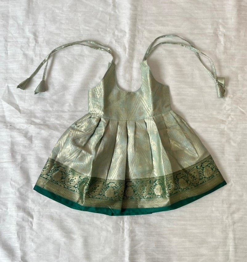 New Born Green Banarasi Silk Knot Type Frock LF1663