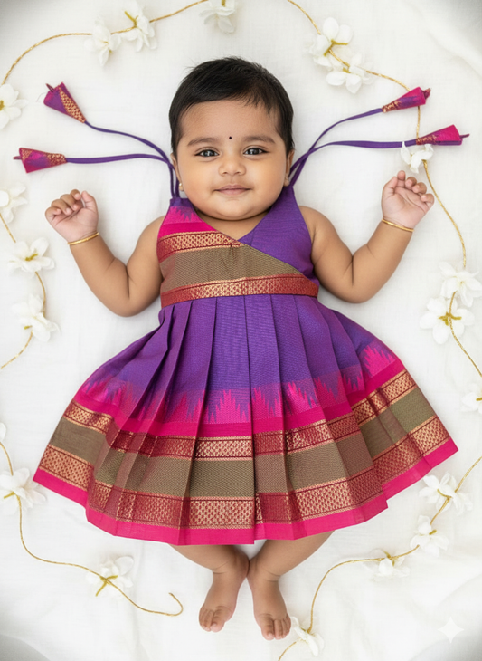 New Born Purple Chettinad Cotton Frock LF1674