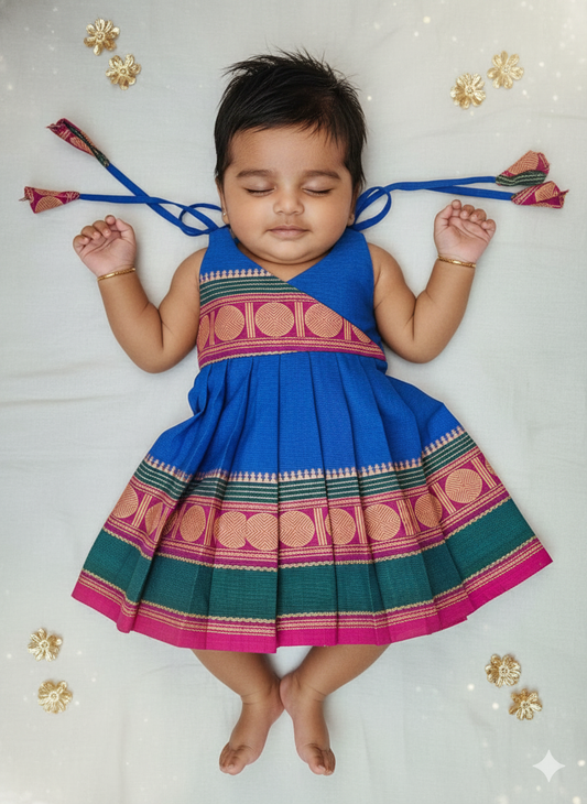 New Born Dark Blue Chettinad Cotton Frock LF1675