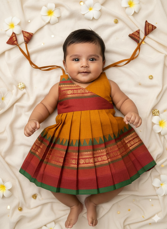 New Born Dark Mustard Chettinad Cotton Frock LF1676