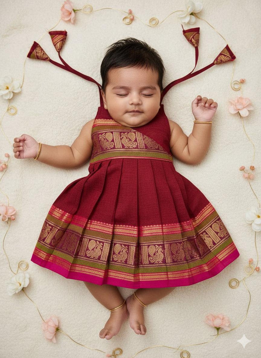 New Born Maroon Chettinad Cotton Frock LF1678