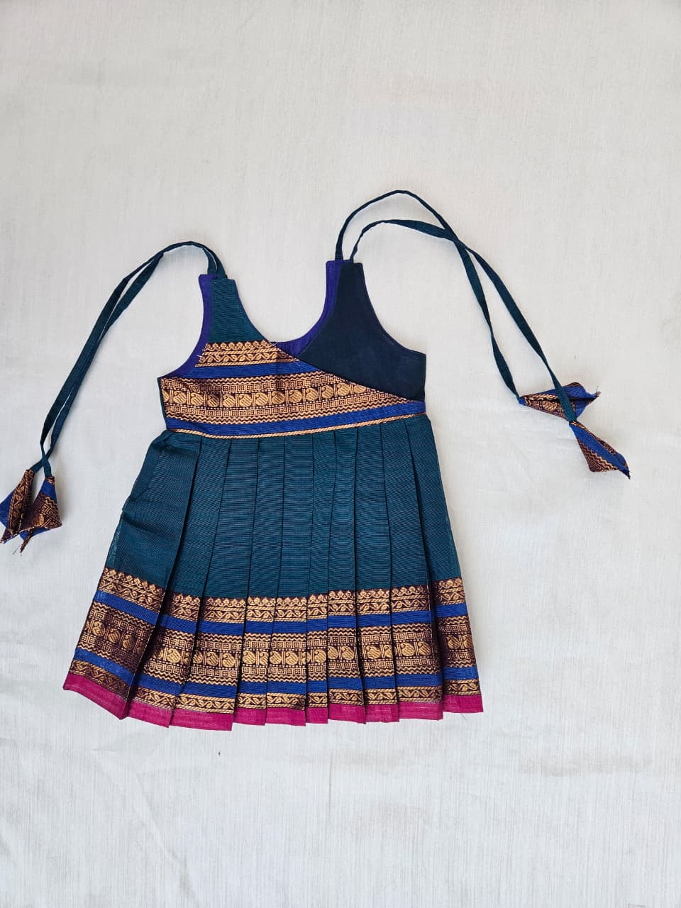 New Born Peacock blue Chettinad Cotton Frock LF1679
