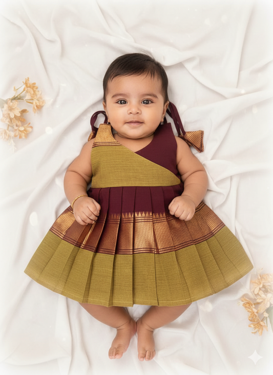 New Born Mustard Yellow  Chettinad Cotton Frock LF1680