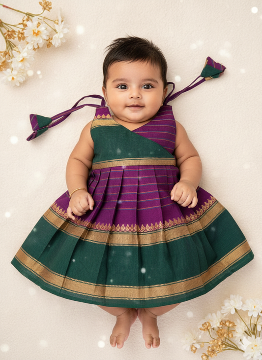 New Born Purple Chettinad Cotton Frock LF1683