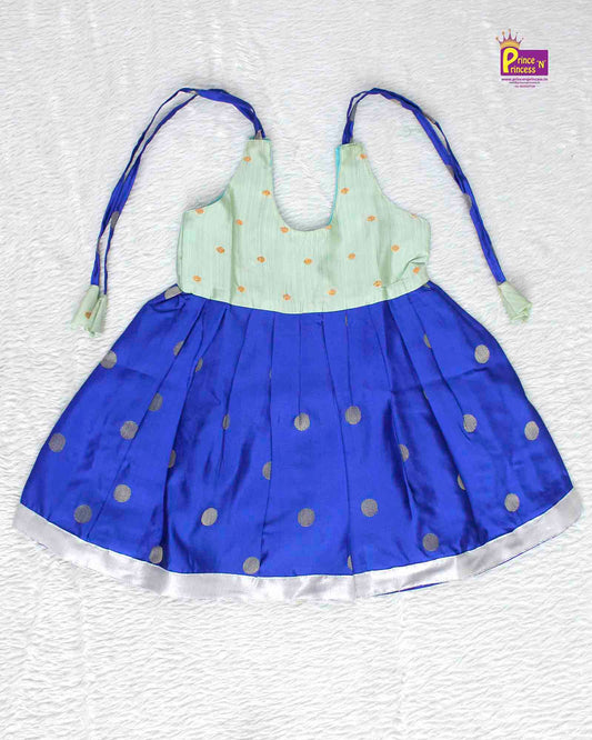 New Born Pista Blue Pattu frock LF354