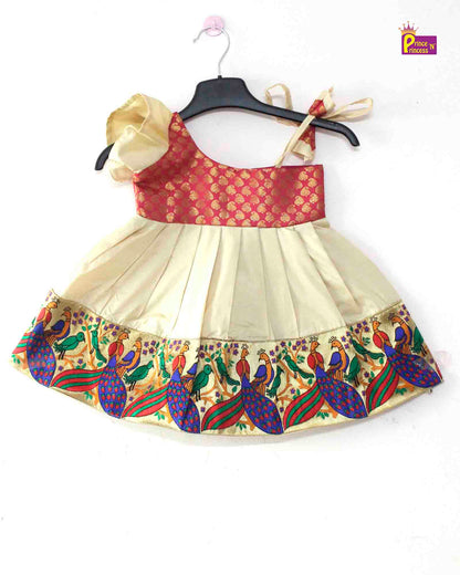 New Born Pink  Halfwhite Pattu frock LF446