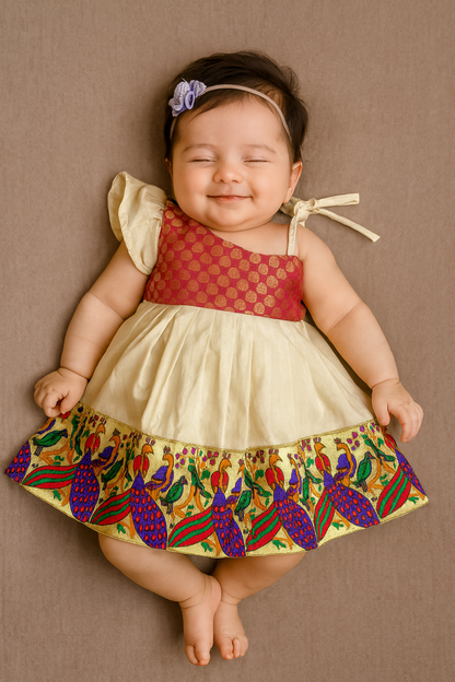 New Born Pink  Halfwhite Pattu frock LF446