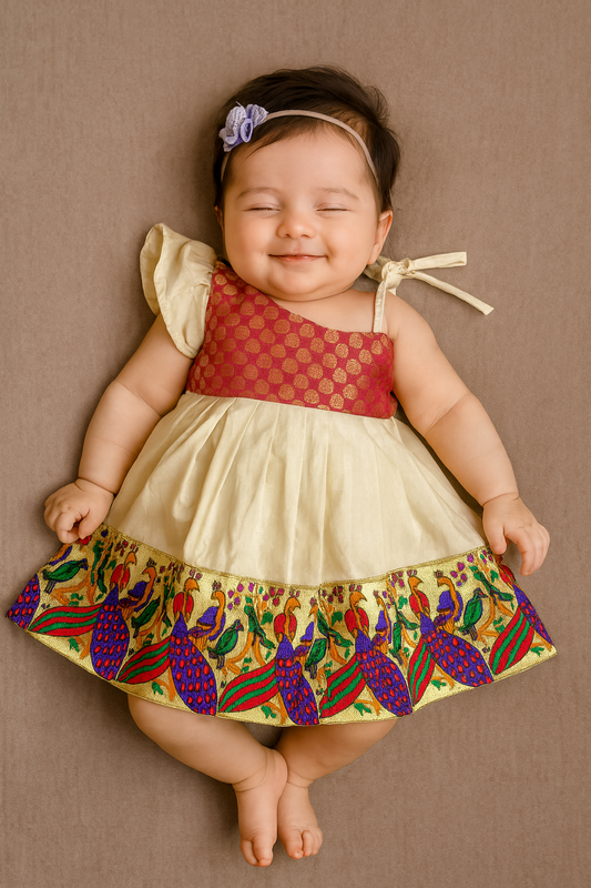 New Born Pink  Halfwhite Pattu frock LF446