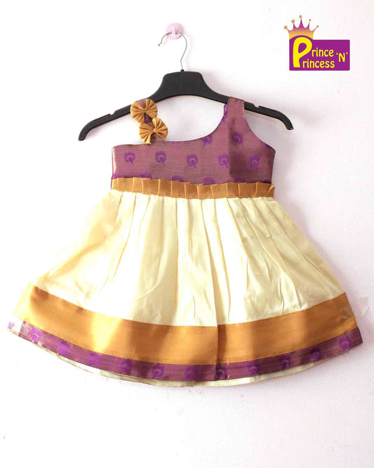 New Born Purple and Halfwhite Pattu frock LF472