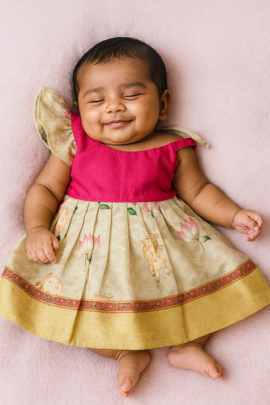 New Born Pink and Halfwhite Pattu frock LF535