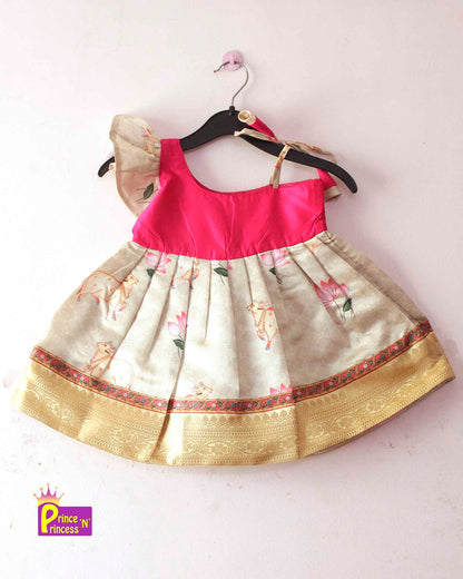New Born Pink and Halfwhite Pattu frock LF535