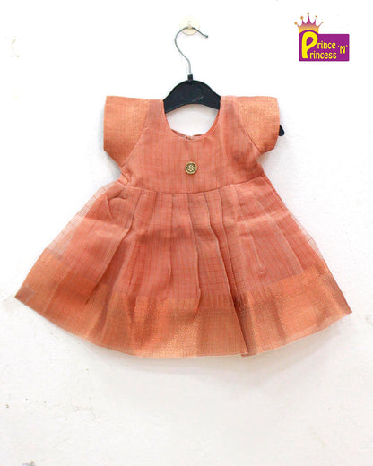 New born Copper Tissue Silk Frock  LF748