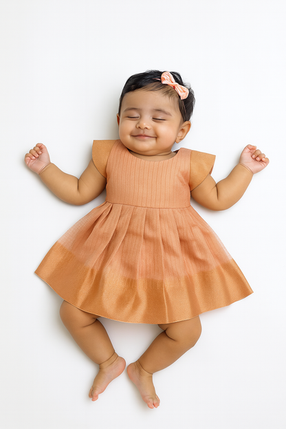 New born Copper Tissue Silk Frock  LF748