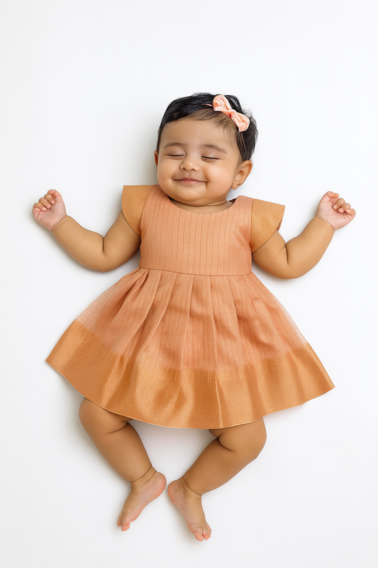 New born Copper Tissue Silk Frock  LF748