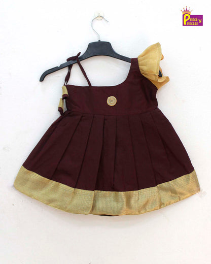 New born Maroon Raw Silk Frock LF760