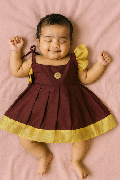 New born Maroon Raw Silk Frock LF760