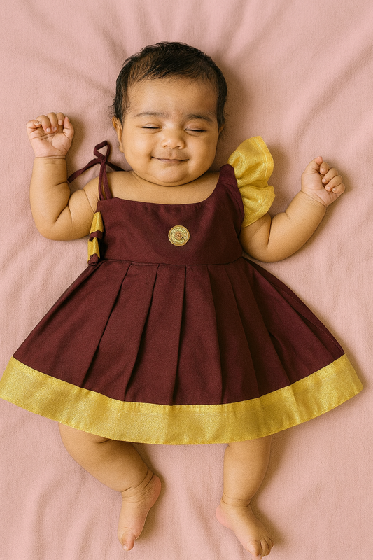 New born Maroon Raw Silk Frock LF760