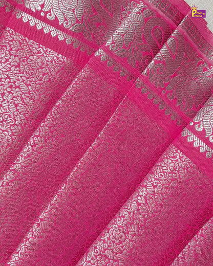 Newborn Kanjivaram Pattu Frock for Baby Girl - Rani Pink | Glitter Silk LF1979