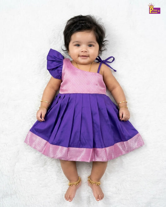 Newborn Baby Girl Purple Lilac Butterfly Sleeve Silk Frock LF2064
