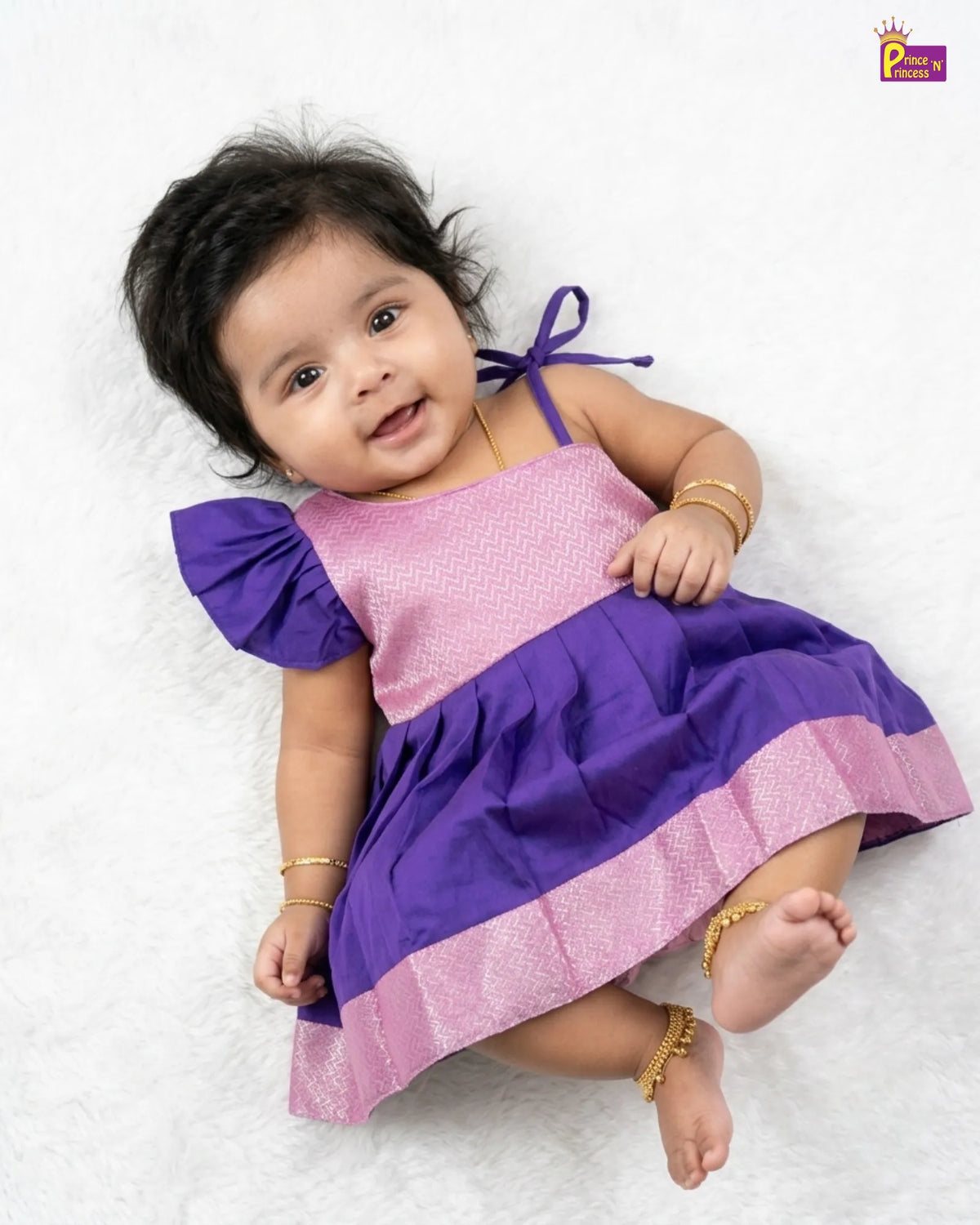 Newborn Baby Girl Purple Lilac Butterfly Sleeve Silk Frock LF2064