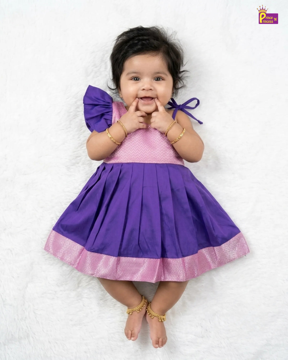 Newborn Baby Girl Purple Lilac Butterfly Sleeve Silk Frock LF2064