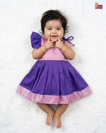 Newborn Baby Girl Purple Lilac Butterfly Sleeve Silk Frock LF2064