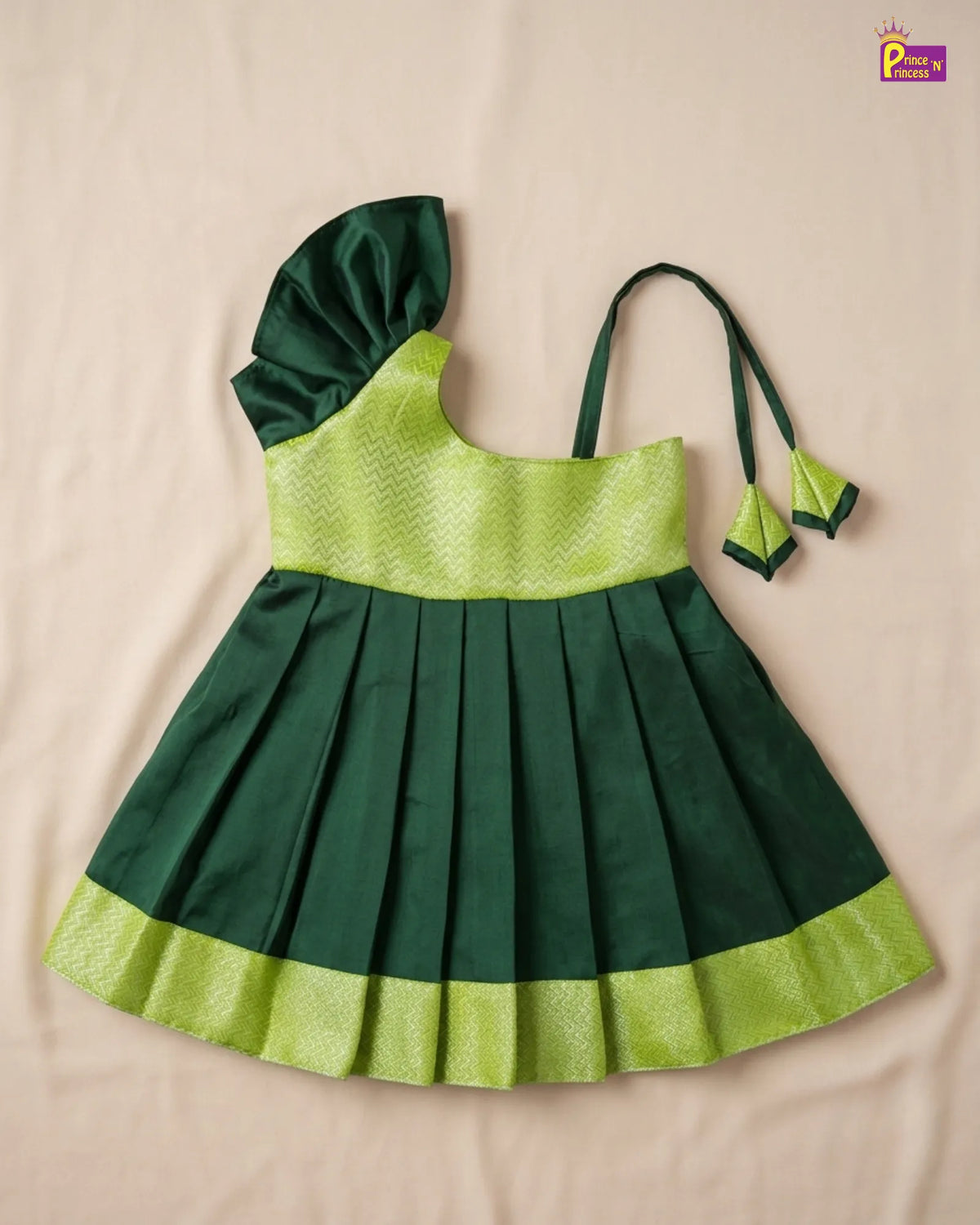 Newborn Baby Girl Green Silk Pattu Frock with Butterfly Sleeve  LF2069