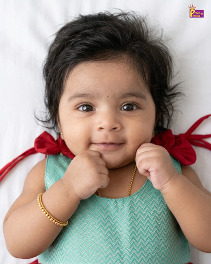 Newborn Baby Girl Red & Mint Silk Pattu Frock LF2070