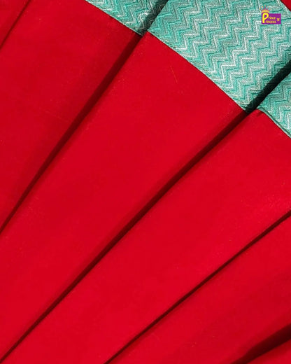 Newborn Baby Girl Red & Mint Silk Pattu Frock LF2070