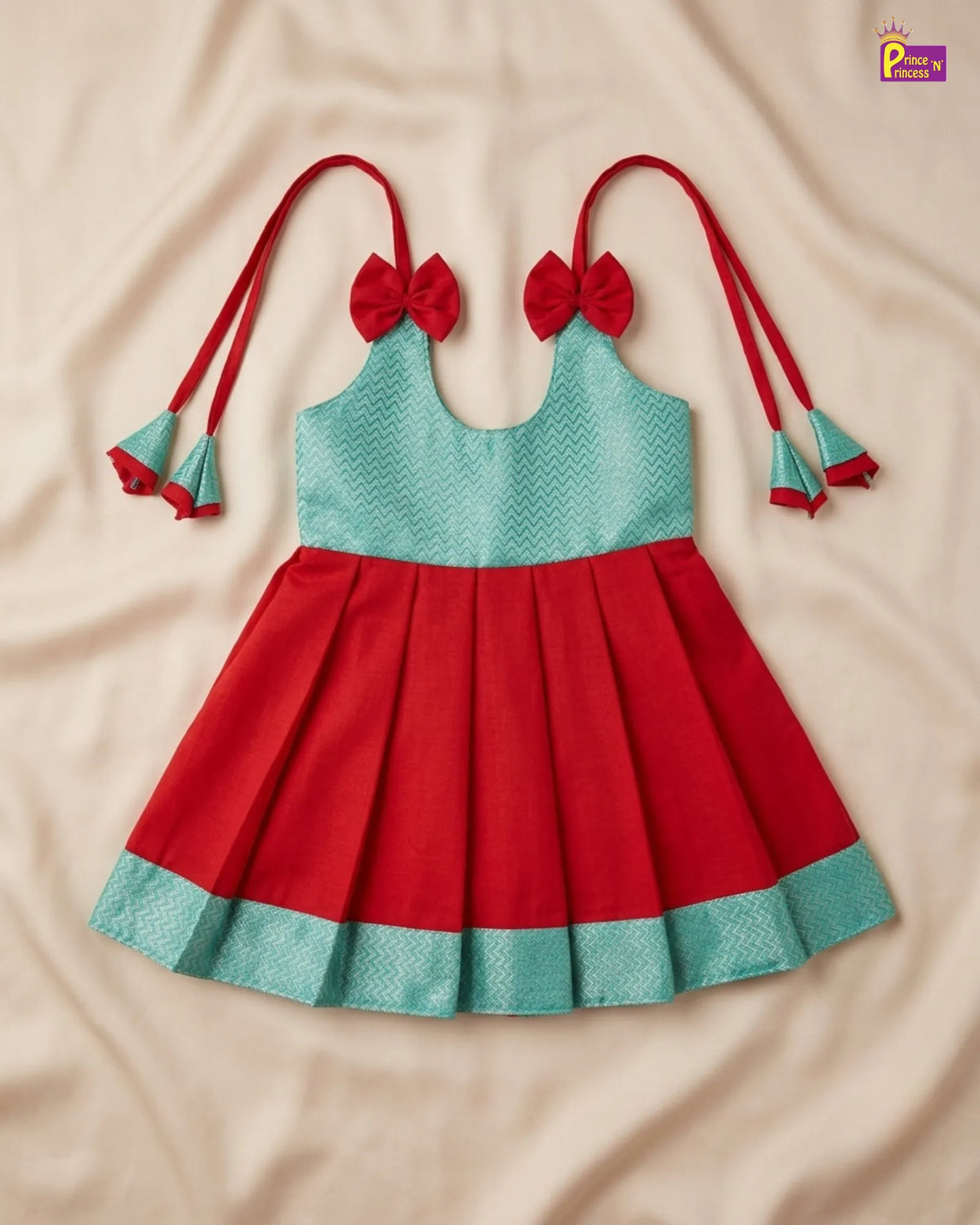 Newborn Baby Girl Red & Mint Silk Pattu Frock LF2070