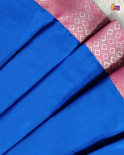Newborn Baby Girl Blue & Pink Silk Pattu Frock with Tie-Neck  LF2071