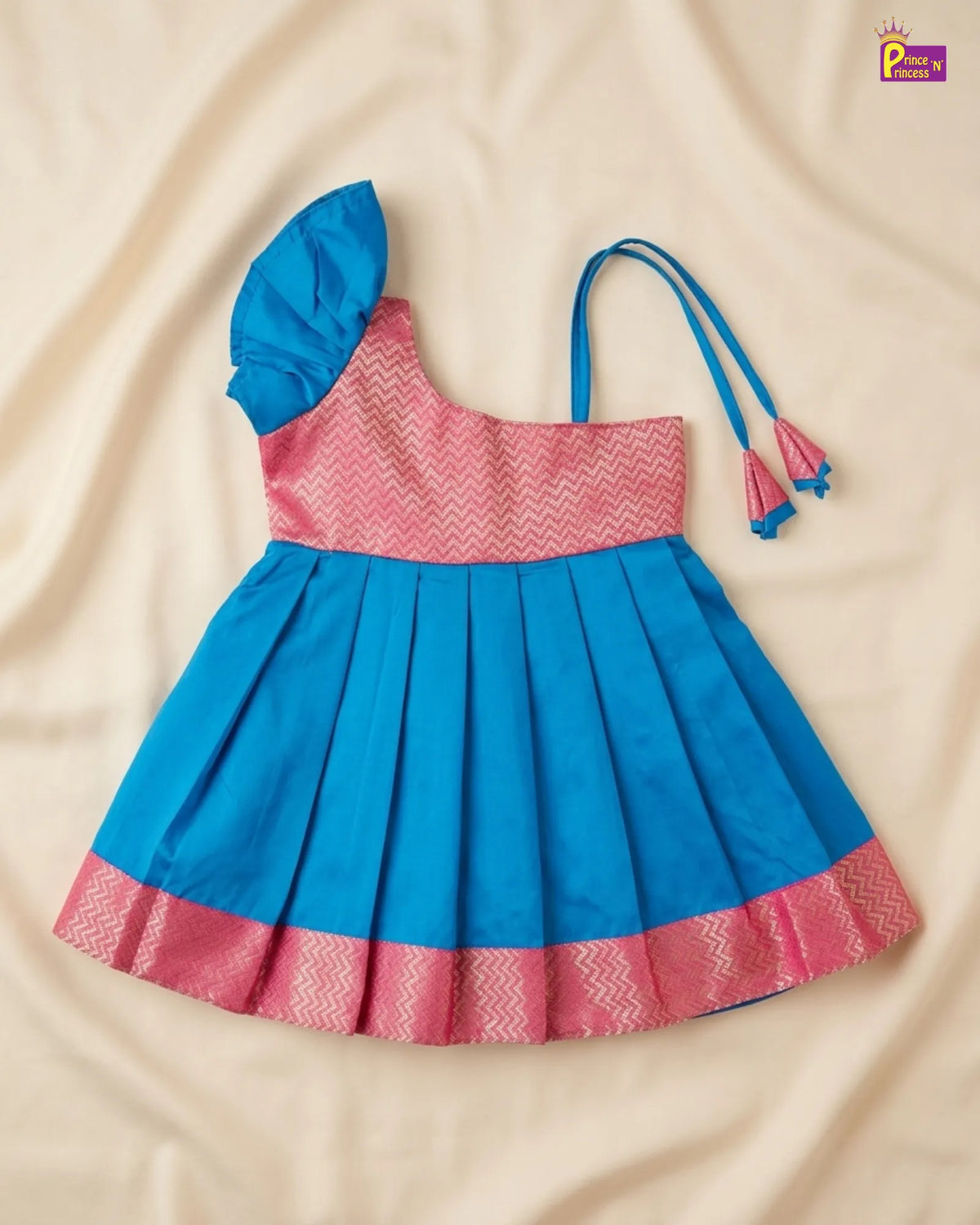 Newborn Baby Girl Blue & Pink Butterfly Sleeve Pattu Frock LF2066