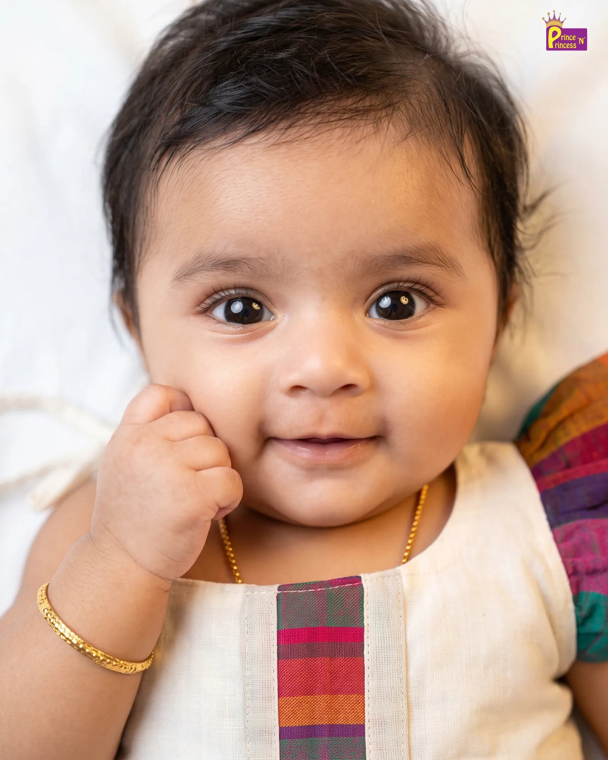 Baby Girl Kasavu Madras Checks Cotton Shoulder Ruffle Frock  LF2073
