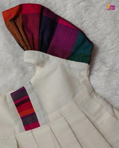 Baby Girl Kasavu Madras Checks Cotton Shoulder Ruffle Frock  LF2073