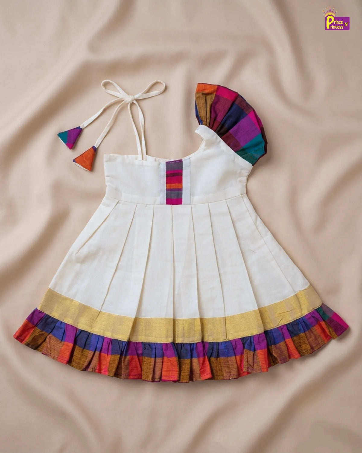 Baby Girl Kasavu Madras Checks Cotton Shoulder Ruffle Frock  LF2073