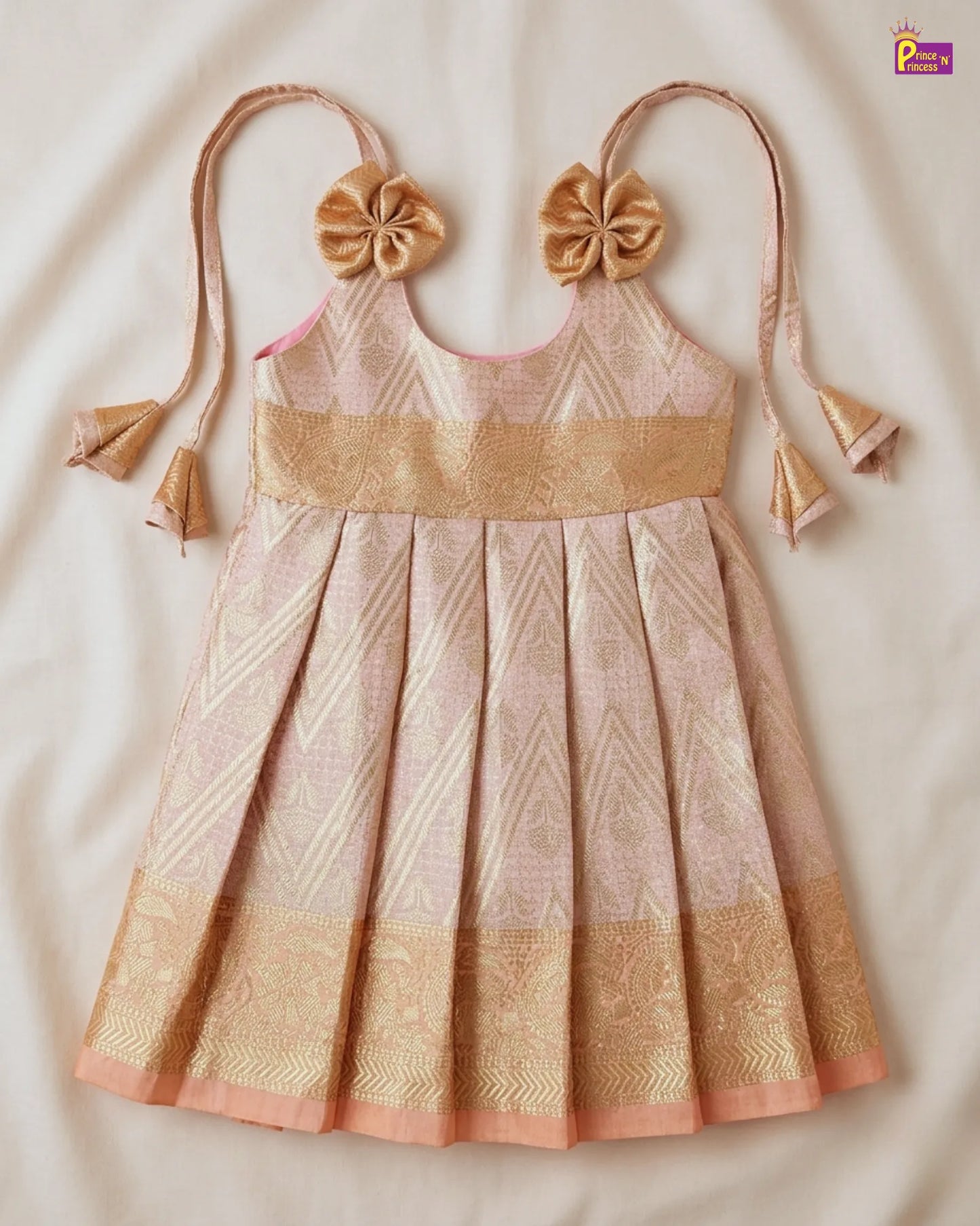 Traditional dress with floral straps on a beige background