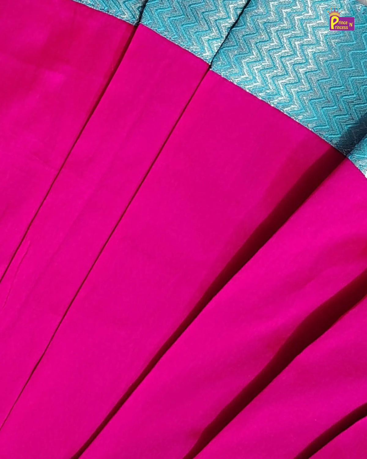Newborn Baby Girl Pink & Turquoise Butterfly Sleeve Pattu Frock LF2068