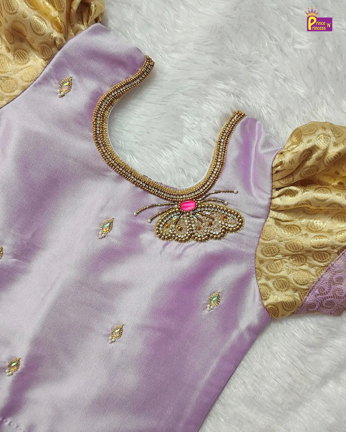 Girls Lavender & Gold Butterfly Pattu Pavadai Set for Diwali PPP2182