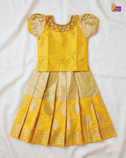 Kids Yellow Traditional Aari Pattupavadai PPP1949