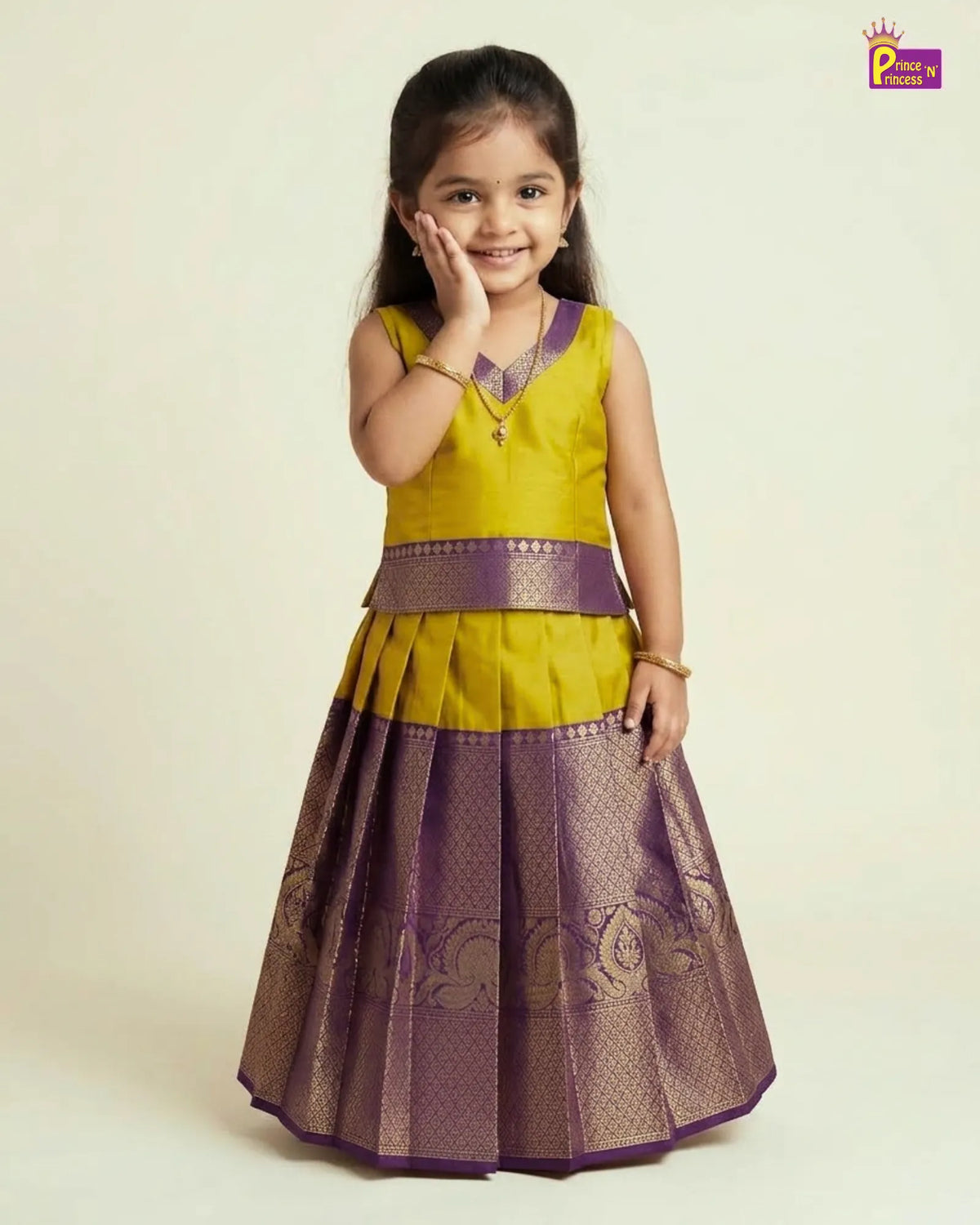 Kids Lemon Green Traditional Pattupavadai PPP1932