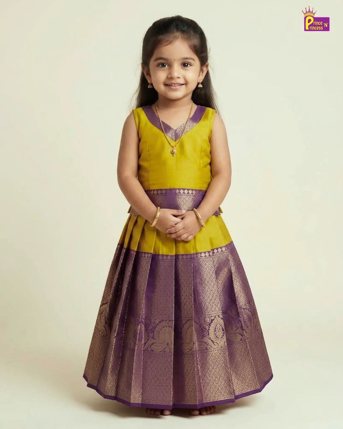 Kids Lemon Green Traditional Pattupavadai PPP1932