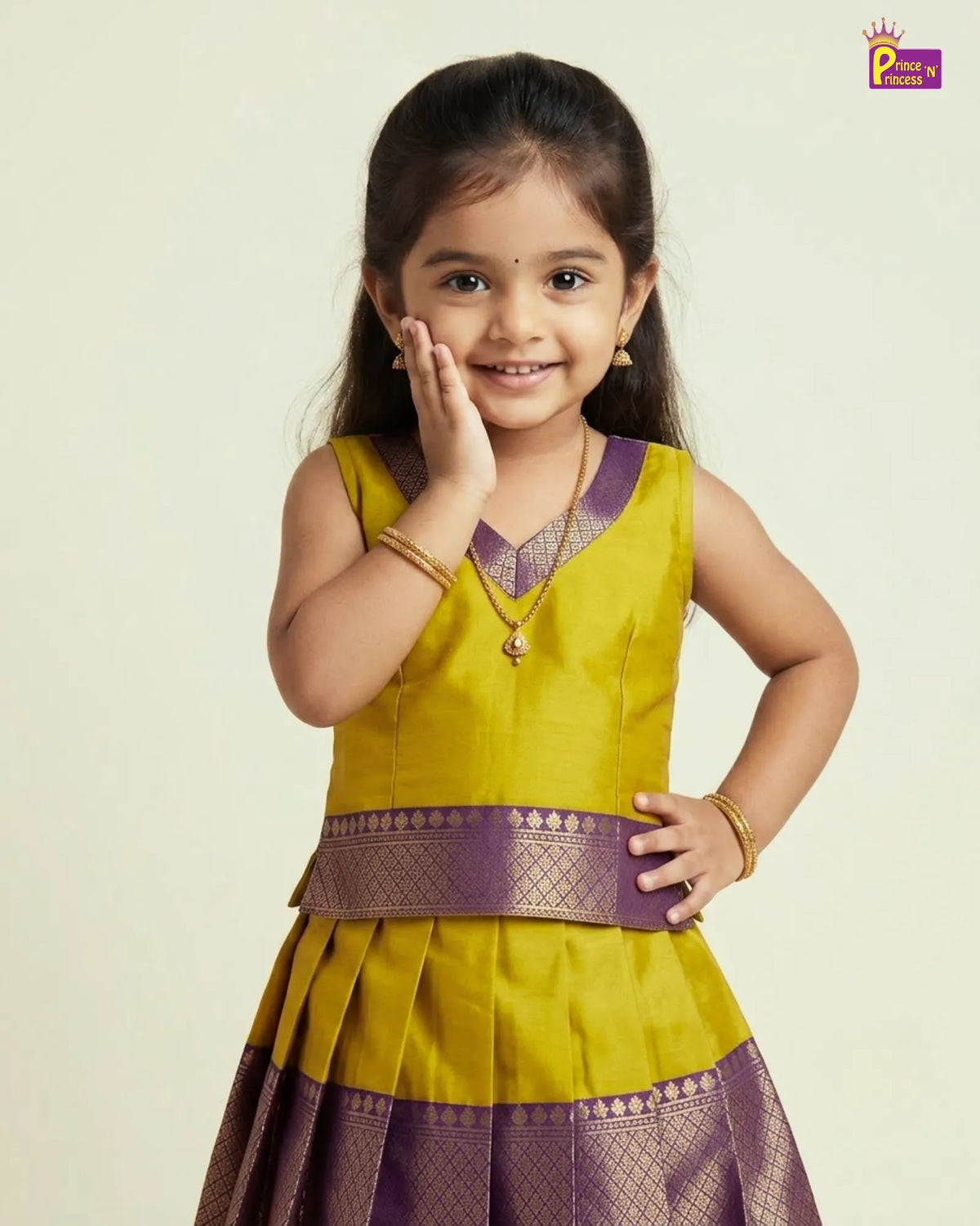 Kids Lemon Green Traditional Pattupavadai PPP1932