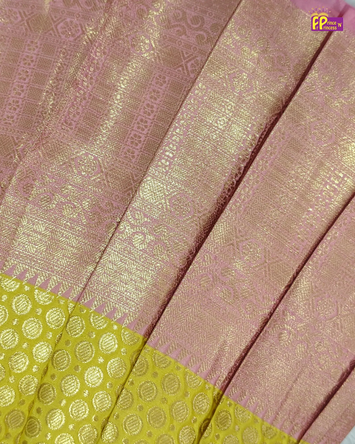 Girls Yellow Butterfly Pattu Pavadai Set | Traditional Festive Wear PPP2141